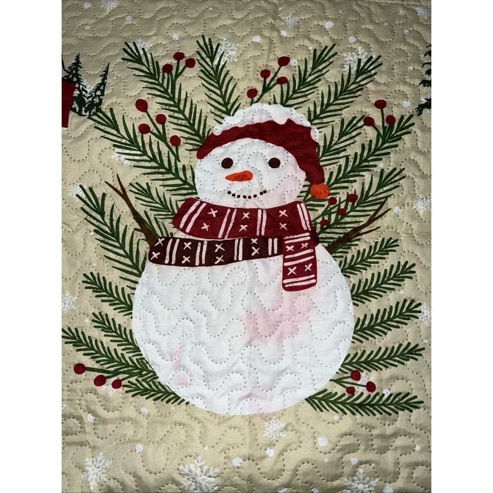 Vintage 3 Pcs King Merry Christmas Quilt Set Festive Bedspread Rustic Farmhouse‎